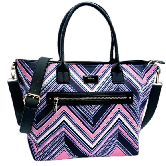 TRINA TURK Large Tote Pastel Chevron print vegan leather NWT sealed - Picture 1 of 4